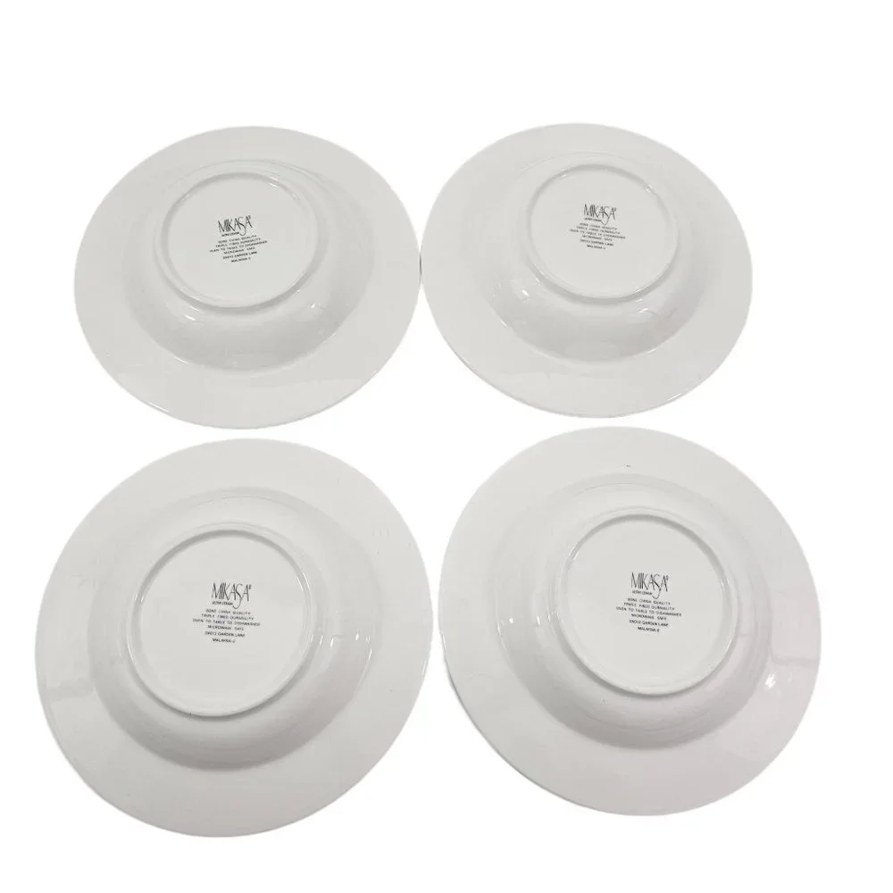 Mikasa Ultra Cream DX012 Garden Lane Vegetable Rim 9.25” Soup Salad Bowls - 4 PC